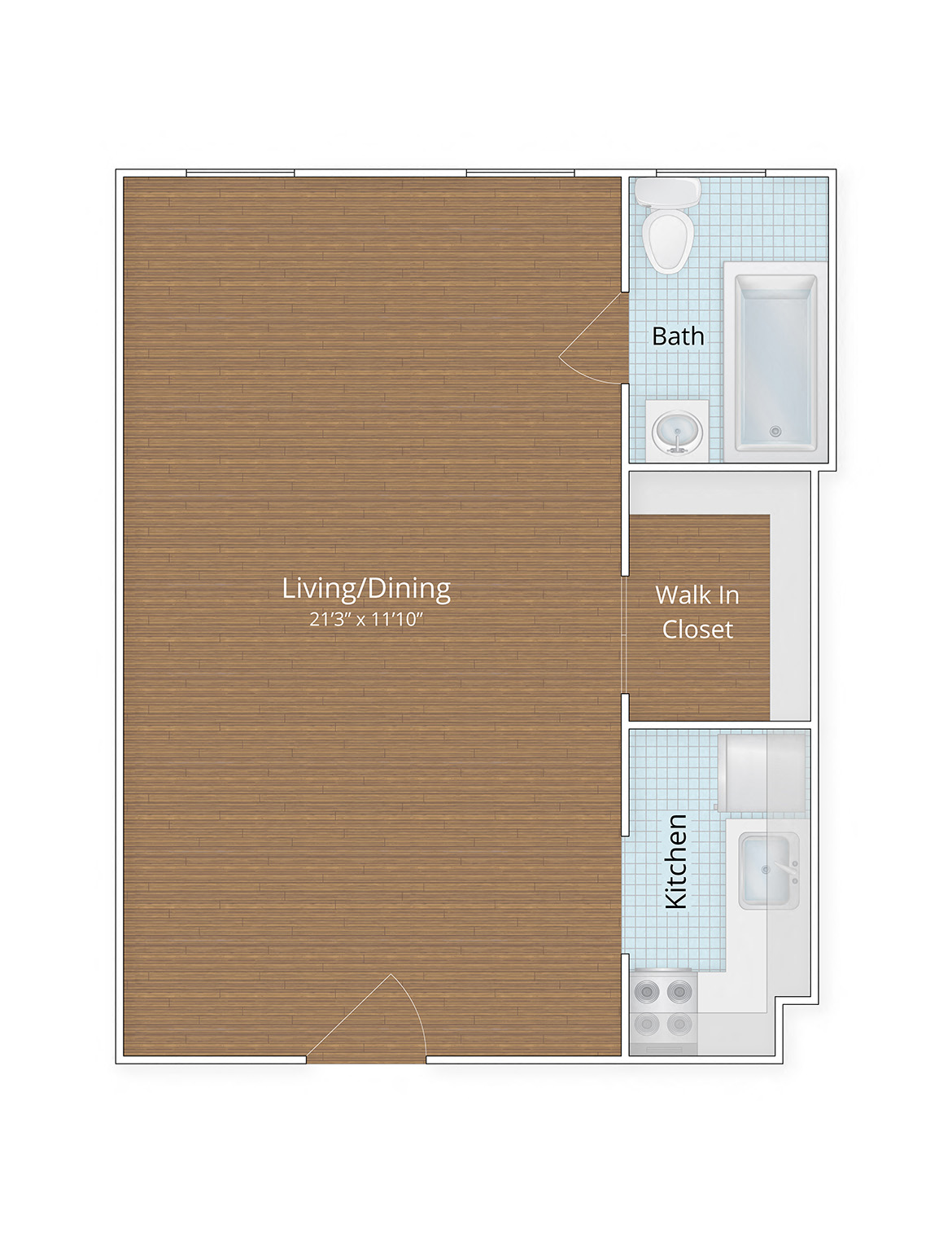 Floor plan for studio, 1 bath, 375 sqft